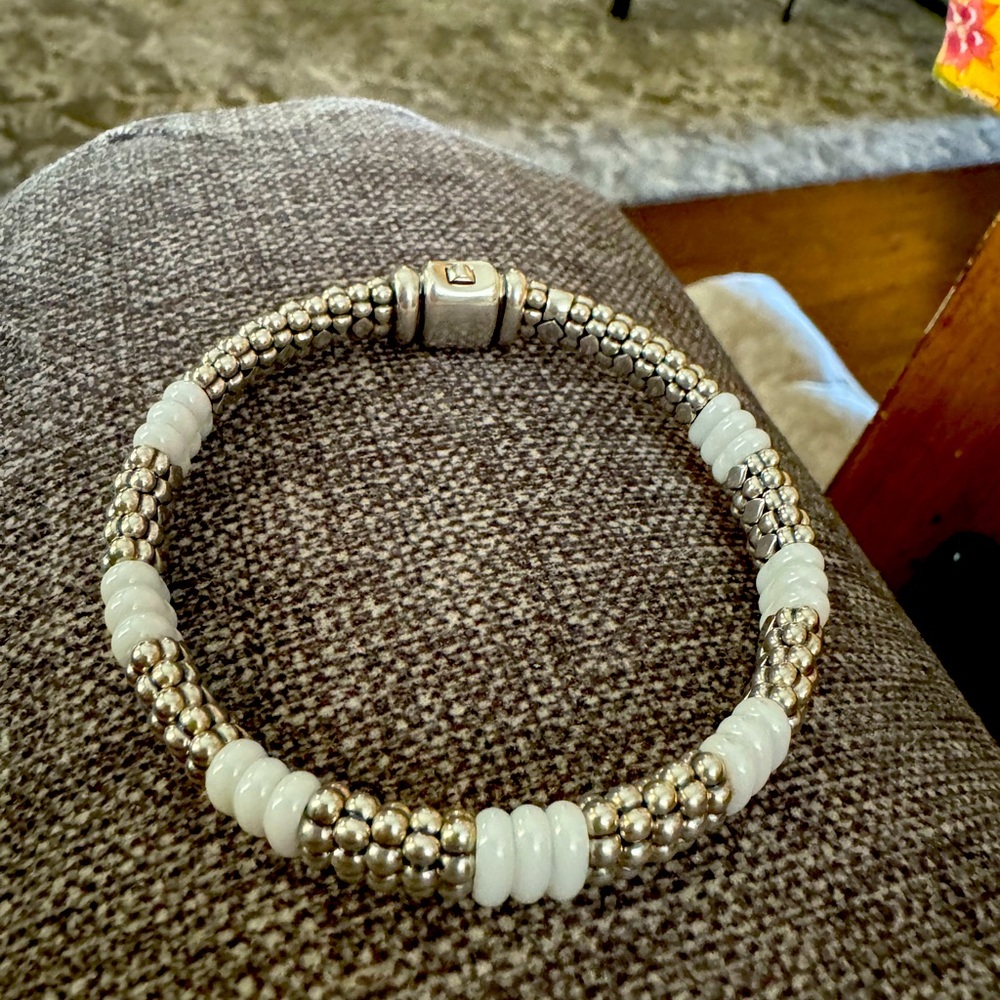 Lagos Sterling and White Ceramic 9mm Bracelet, Size Large 8”